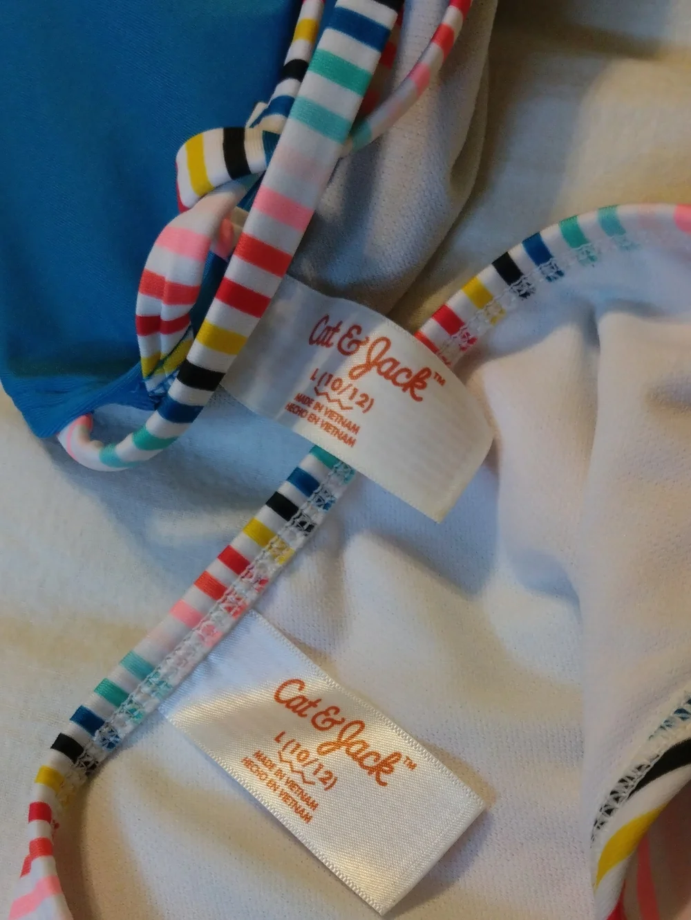 Cat & Jack Blue 'Sunshine Day' Tankini with Rainbow Striped Bottoms